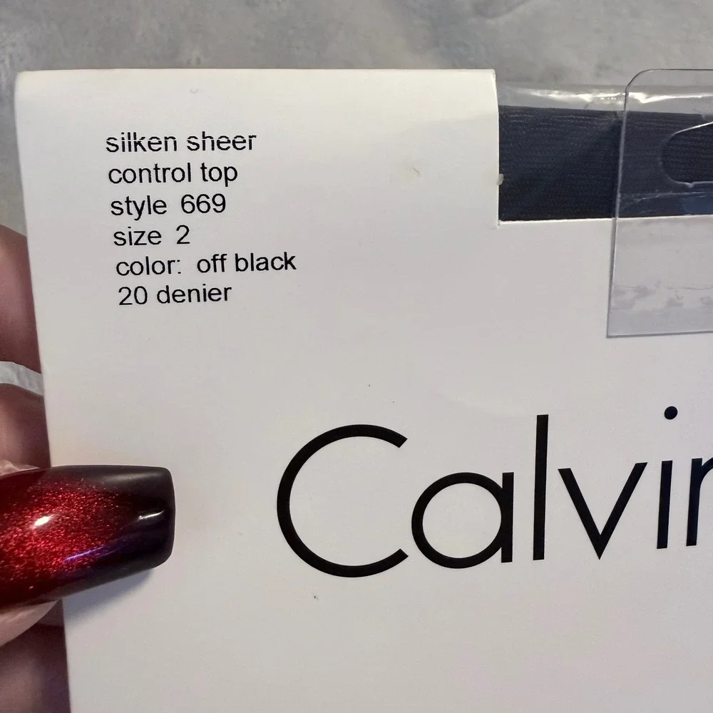 Calvin Klein Silken Sheer Control Top Pantyhose Sz 2 Off Black NIP